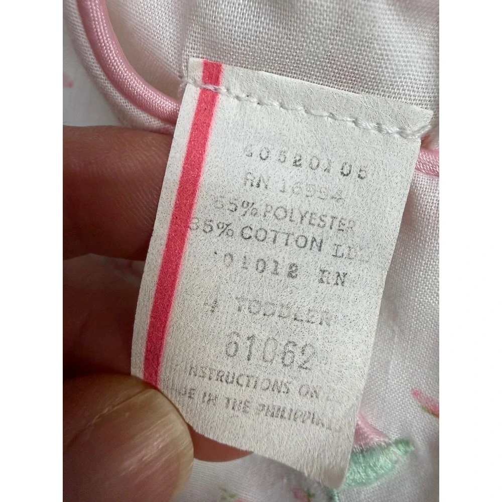 Vintage Toddler Girls White Pink Floral Embroidered Ruffle Dress Size 4T‎